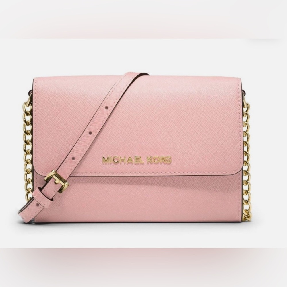 MICHAEL KORS JET SET TRAVEL SAFFIANO LEATHER CROSSBODY SAMON PINK